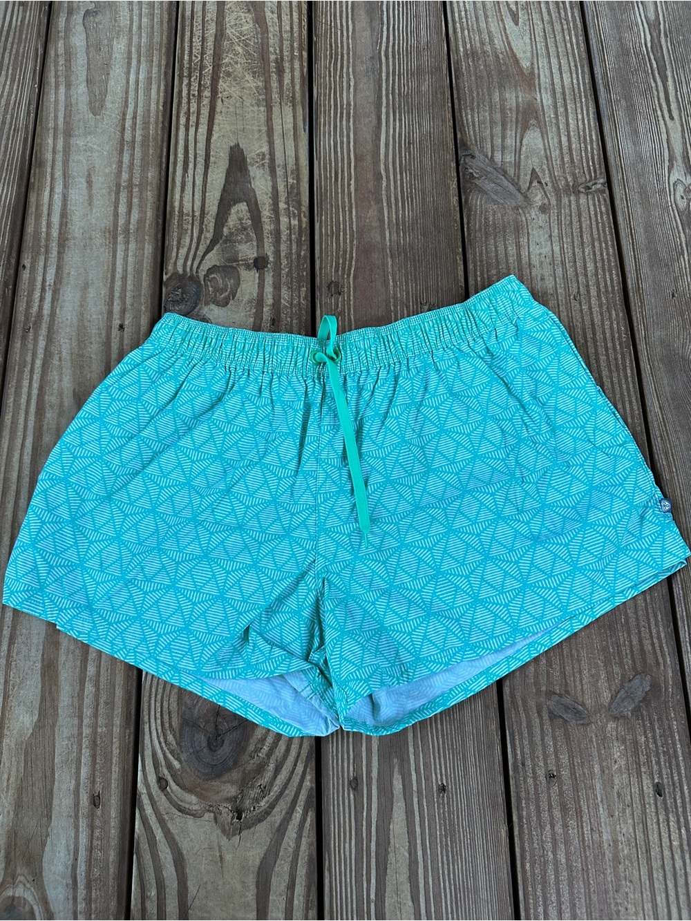 Lauren James Aqua Geometric Drawstring Athletic Lounge Shorts M